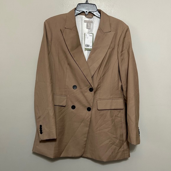 H&M Jackets & Blazers - H&M Double Breasted Blazer Women's M Camel Tan NWT Preppy Academic Professional